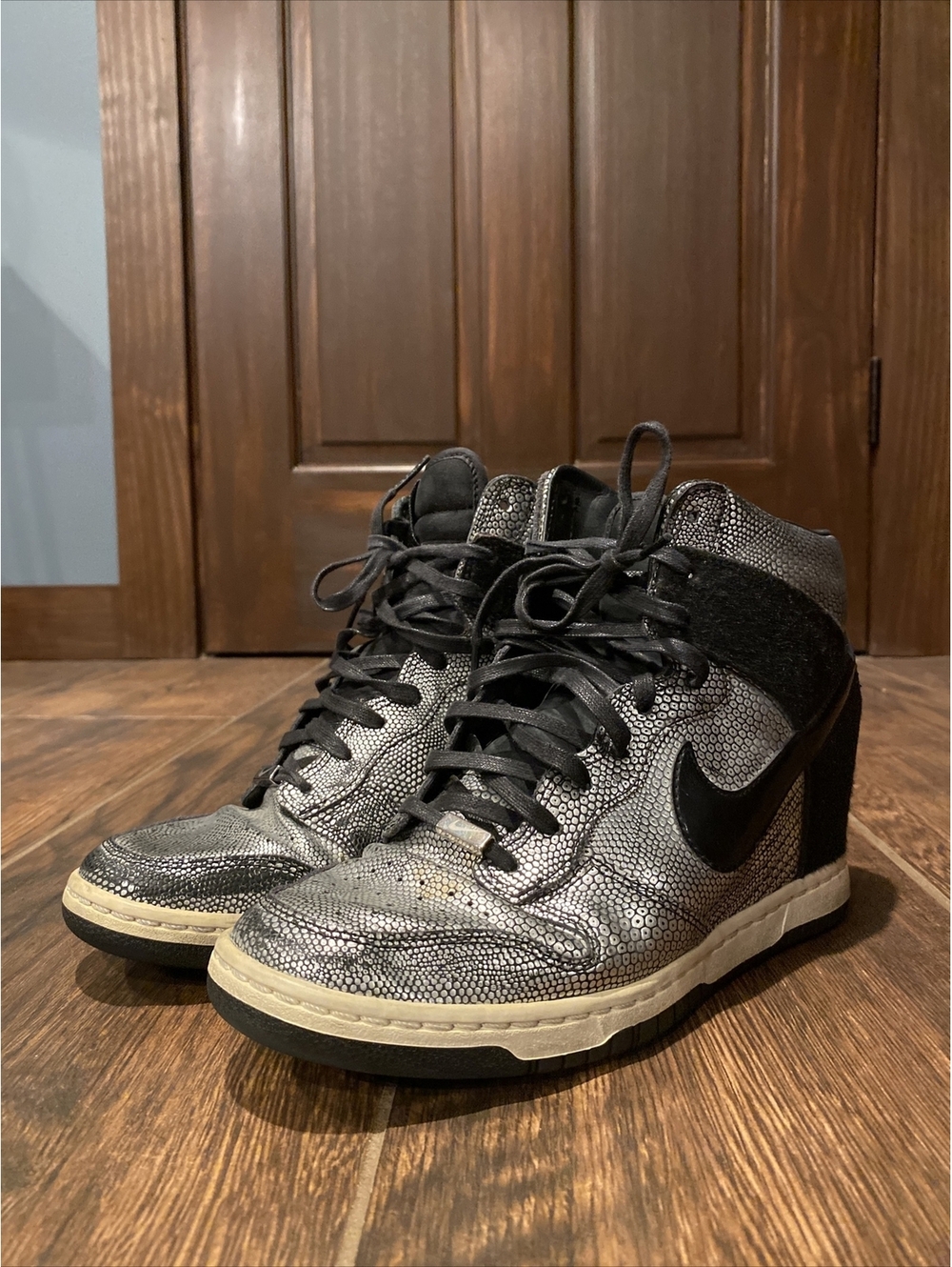 Size 9- Nike Dunk Sky Hi City FW QS NYC Hidden Wedge Heel Black Silver